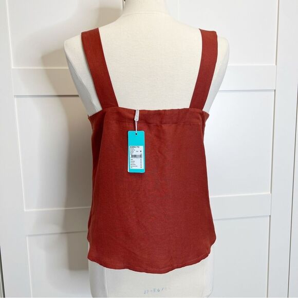 Seafolly Florence Scarlet Top Rust M Button Linen Sleeveless - Picture 6 of 6
